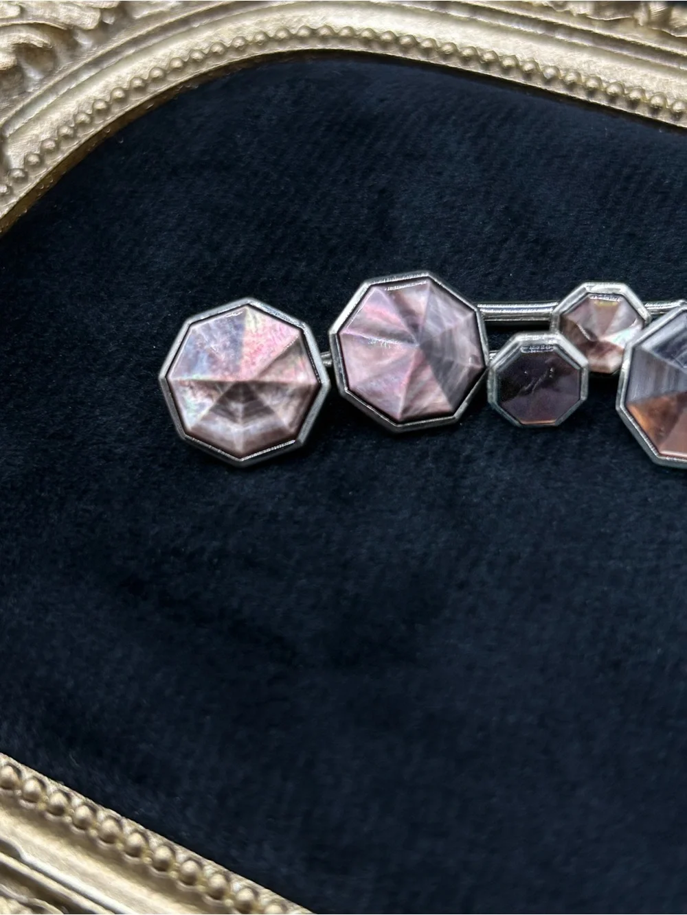 Art Deco Octagonal Mother-of-Pearl Cufflinks and Stud Set - Iridescent Pink